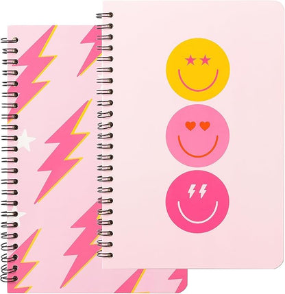 L1rabe 2 A5 Preppy Spiral Notebooks for Teens Girls Spring Back to School Y2K Hardbound Journal for College Student Happy Smile Hardcover Notebooks, Easter Gifts Pink Notepad Diary for School Supplies