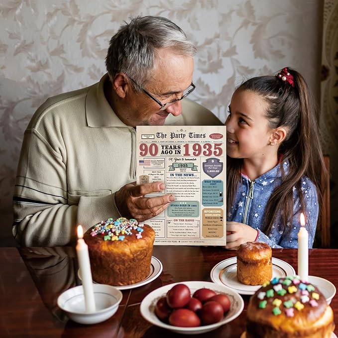 90th Birthday Card for Men Women, Retro Birthday Gifts for 90 Year Old Man Woman, 90th Birthday Decorations for Grandpa Grandma