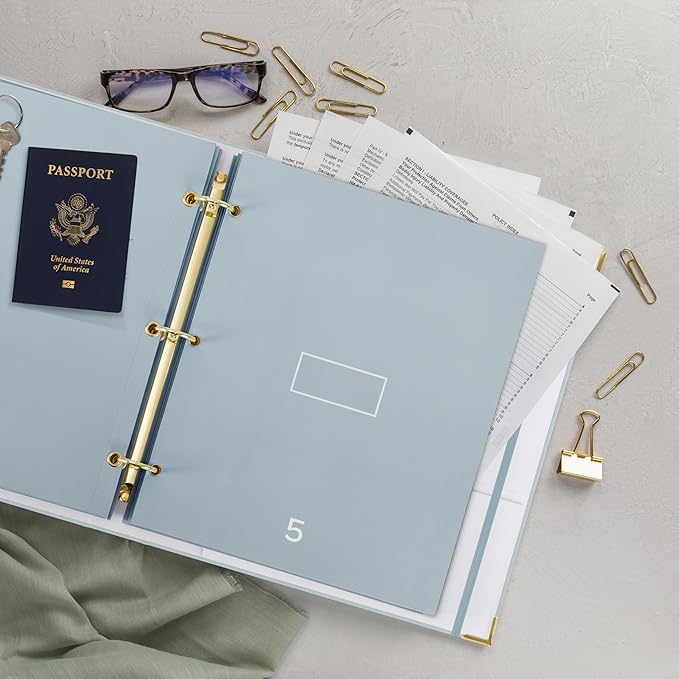 Aesthetic Document Organizer - Sturdy Linen 3-Ring Binder Safely Stores All Your Important Documents and Files in One Place - Easy to Use Expanding Storage Folder Incl. Envelopes, Pockets & Labels