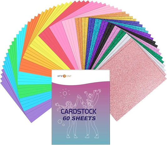 60 Sheets HTVRONT Colored Cardstock Paper Bundle, 20 Colors Glitter Cardstock and Colored Card Stock 8.5 x 11in, Thick Glitter Cards for Cricut Machine, Christmas Birthday Wedding Party Decoration