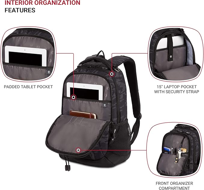 SwissGear Cecil 5505 Laptop Backpack, Black Cod/Camo, 18-Inch