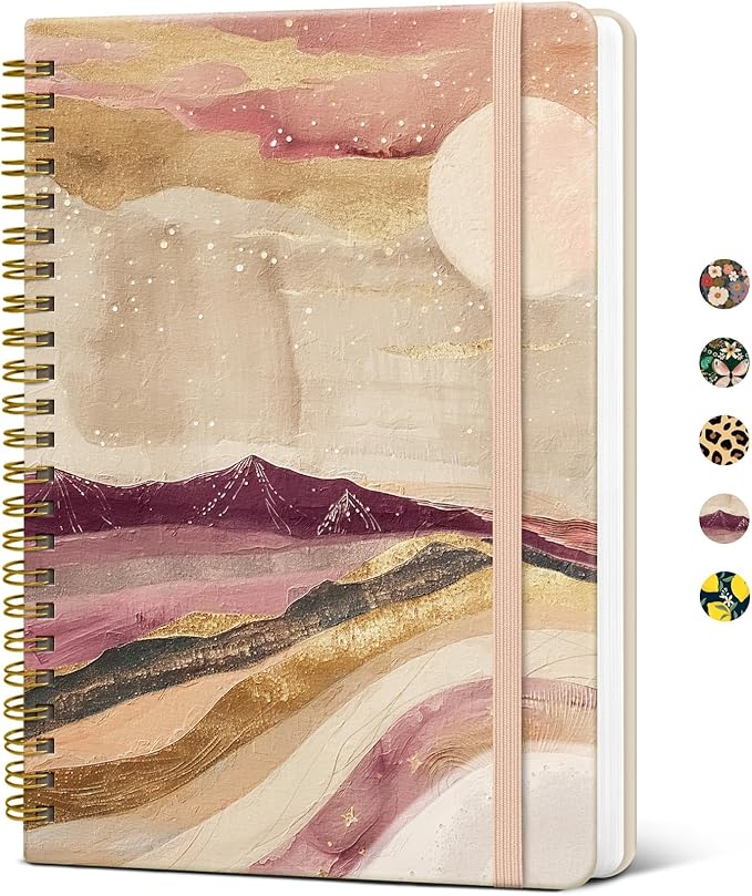 Lined Spiral Journal Notebook for Women, Pretty A5 College Ruled Hardcover Notebook for Work & Note Taking, Cute Aesthetic Journal for Writing, 140 Pages, Landscape