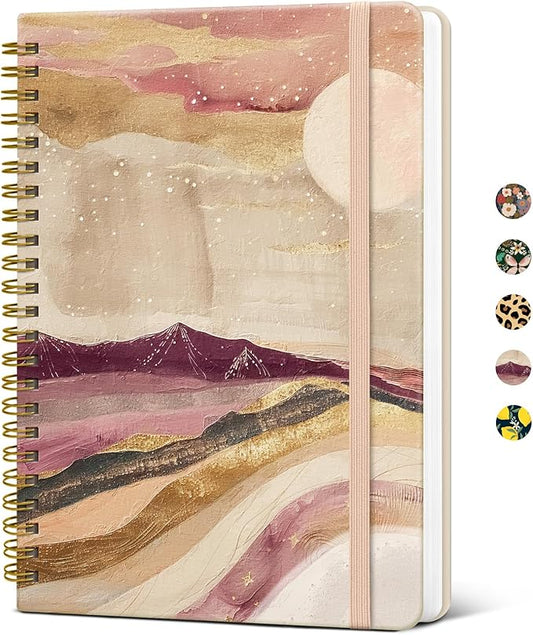 Lined Spiral Journal Notebook for Women, Pretty A5 College Ruled Hardcover Notebook for Work & Note Taking, Cute Aesthetic Journal for Writing, 140 Pages, Landscape