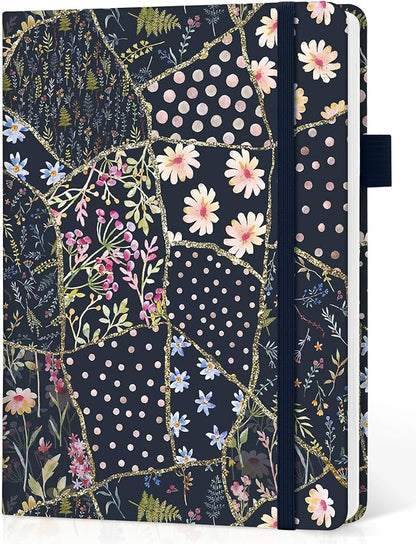 Lined Journal Notebook for Women & Men, Hardcover Leather Journal for writing, A5 College Ruled Notebook for Work & Note Taking, Perfect for Office School Home Supplies, 160 Pages, Patchwork Floral