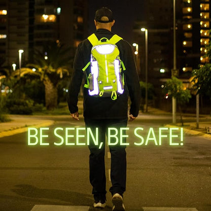 Reflective Motorcycle Backpack Lightweight, Water Resistant Casual Daypack with Laptop Pocket for Safe Commuter, Biking, and Daily Use. 35L Sport bookbag to Avoid Accidents (green backpack)