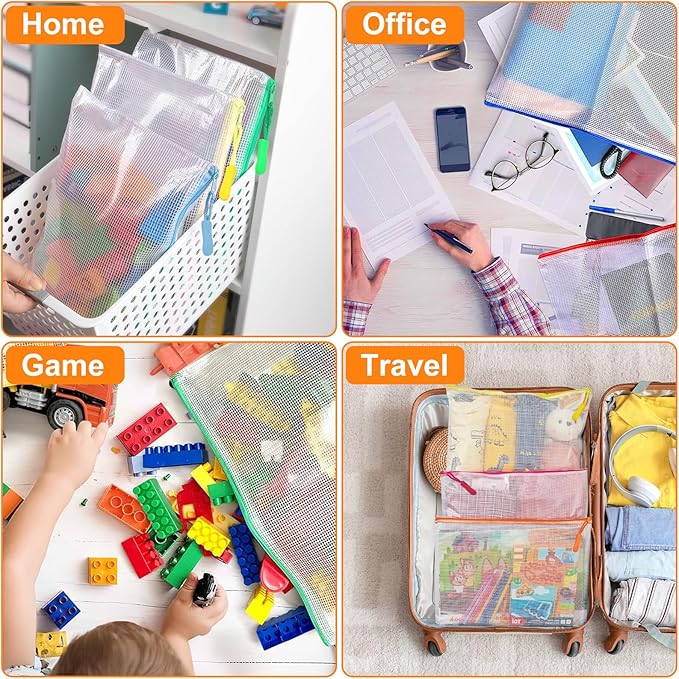 20pcs Plastic Mesh Zipper Pouch Bags, A3 17x12 Inches Extra Large Zipper Bags, Reusable Zipper Pouches for Classroom Office Supplies Organizing, Puzzles & Games, Board Game Organization