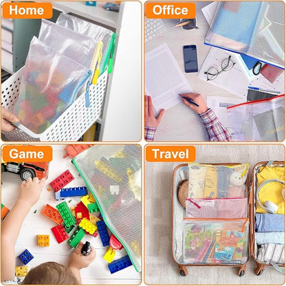20pcs Plastic Mesh Zipper Pouch Bags, A3 17x12 Inches Extra Large Zipper Bags, Reusable Zipper Pouches for Classroom Office Supplies Organizing, Puzzles & Games, Board Game Organization