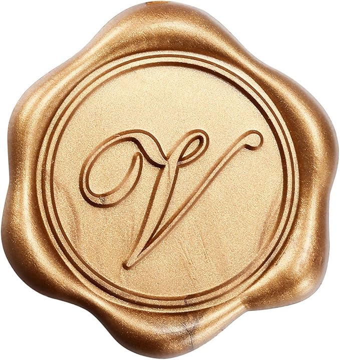 Yoption Initial Alphabet V Wax Seal Stickers, 25 Pack Antique Gold Letter Wax Seal Stickers Envelope Seals Self Adhesive Wax Stickers for Wedding Party Birthday Christmas (V)
