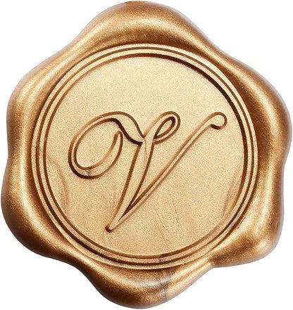 Yoption Initial Alphabet V Wax Seal Stickers, 25 Pack Antique Gold Letter Wax Seal Stickers Envelope Seals Self Adhesive Wax Stickers for Wedding Party Birthday Christmas (V)