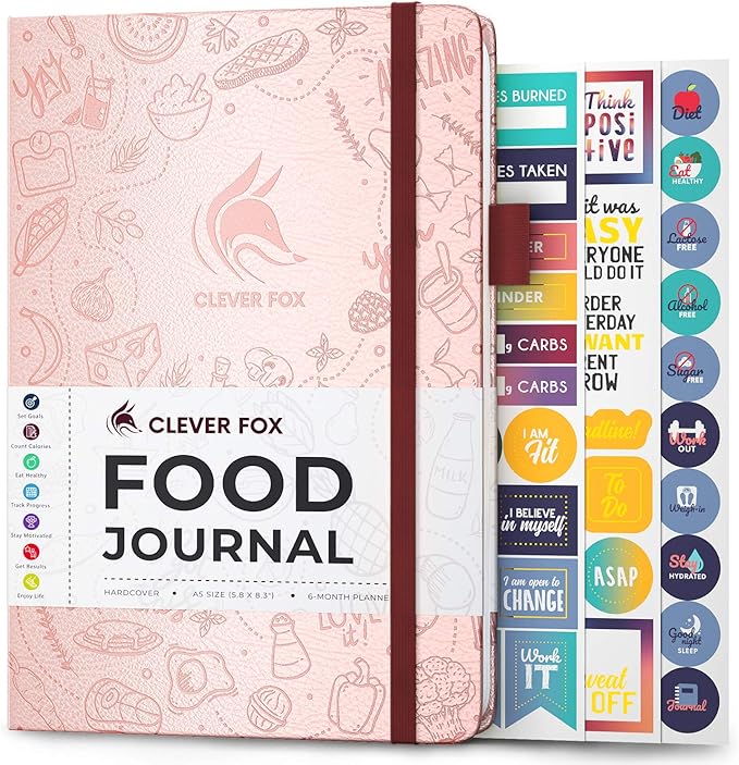 Clever Fox Food Journal - Daily Food Diary, Meal Planner to Track Calories & Nutrients, Weight Tracker Notebook, A5 (Rose Gold)
