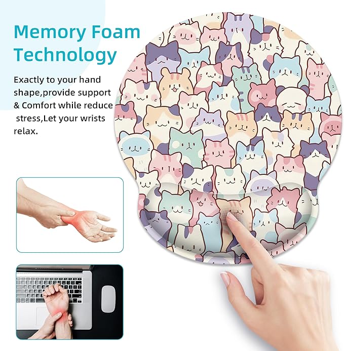 Ergonomic Mouse Pad with Wrist Support,Cute Colorful Cats Mouse Pad with Wrist Rest,Relieve Wrist Pain Mousepad Non-Slip Rubber Base,Mouse Pads for Desk,Computers,Laptop,Office,Home,Accessories