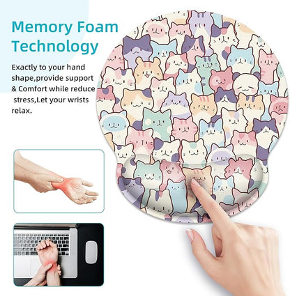Ergonomic Mouse Pad with Wrist Support,Cute Colorful Cats Mouse Pad with Wrist Rest,Relieve Wrist Pain Mousepad Non-Slip Rubber Base,Mouse Pads for Desk,Computers,Laptop,Office,Home,Accessories