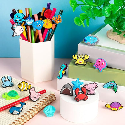 WDAHDHP Pencil Clips for Kids, 50Pcs Different Pencil Clips Topper, Cute Pencil Charms for Kids Students School Gifts Classroom Rewards