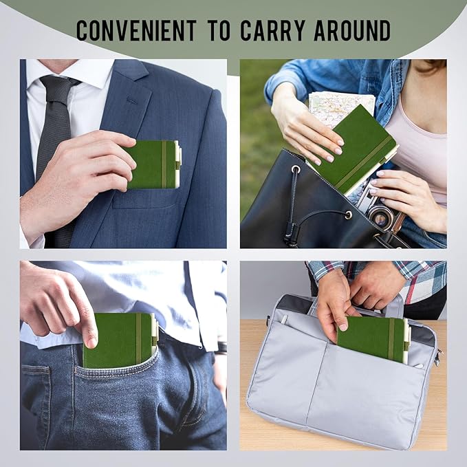 Pocket Small Notebook Journals, 8 Pack (Forest Green) Mini Notebook 3.7x5.7 Journaling Notebooks for Women Men, Hardcover Lined Note Pads with Pens for Work, Business, Travel Journal, Office Supplies