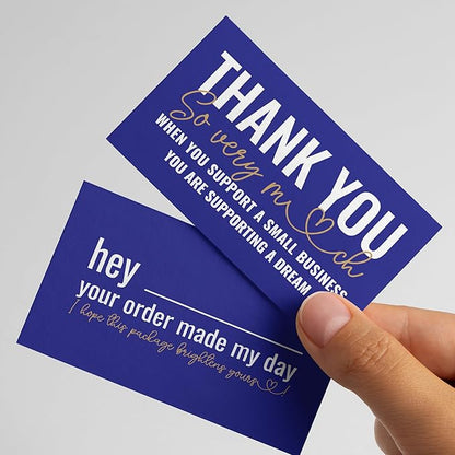 ITZAMNA Thank you for supporting small business cards Customer appreciation note cards Pink Script with Heart Pack of 100 Blue