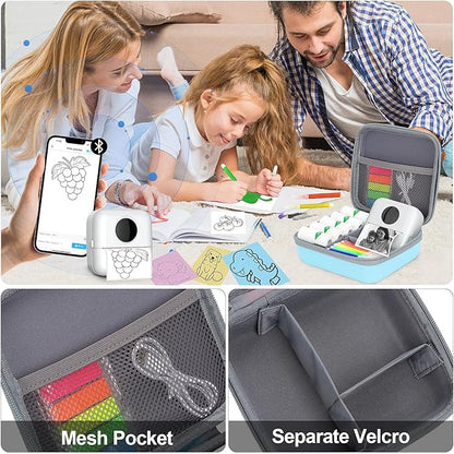 HBCX Mini Printer Case,Hard Protective Box,Portable High-capacity Travel Carrying Case,Suitable for Thermal Inkless Sticker Photo Printer,Label Marker,Instant Print Camera(Only Blue Case)