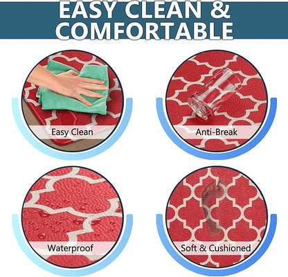 ComfiLife Kitchen Mats for Floor (2 PCs) – Cushioned Anti Fatigue Kitchen Rug for Comfortable Standing – Waterproof, Easy Clean, Non-Slip, Thick Kitchen Mat Set for Home, Office, Sink, Laundry (Red)