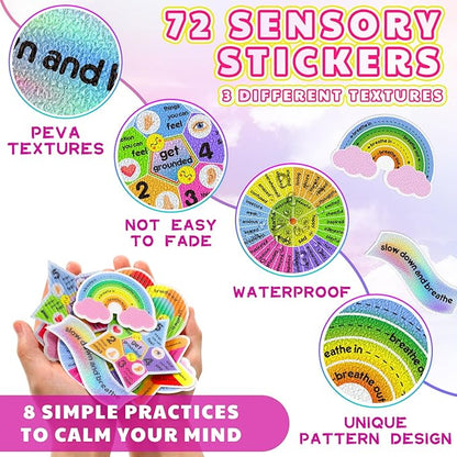 Libima 72 Pieces Anxiety Sensory Stickers Anxiety Textured Stickers Fidget Stickers Mindfulness Sticker School Counselor Supplies Adult Sensory Items Anxiety Relief, 9 Styles(Cute Color)