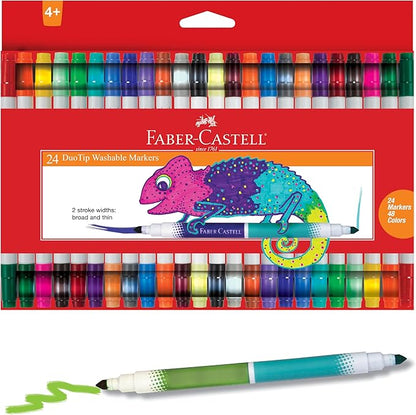 Faber-Castell DuoTip Washable Markers - 24 Markers, 48 Colors