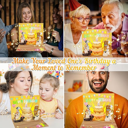 Birthday Cards, Dog Funny Blowable Candle Pop up Greeting Card with Lights Music, Birthday Gifts for Women Men Dog Lover Mom or Dad