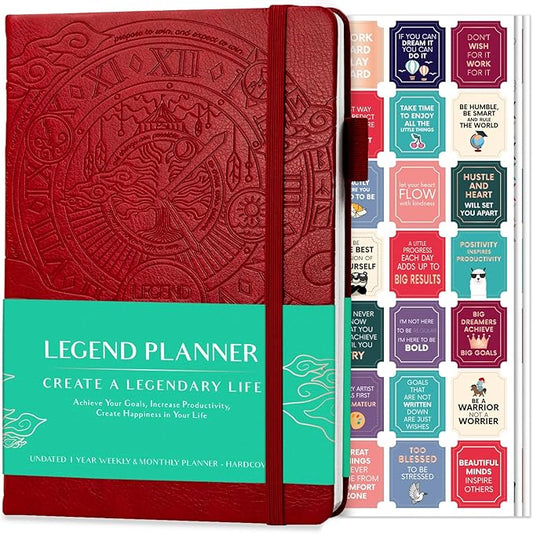 Legend Planner – Weekly & Monthly Life Planner to Hit Your Goals & Live Happier. Organizer Notebook & Productivity Journal. A5 (Red)