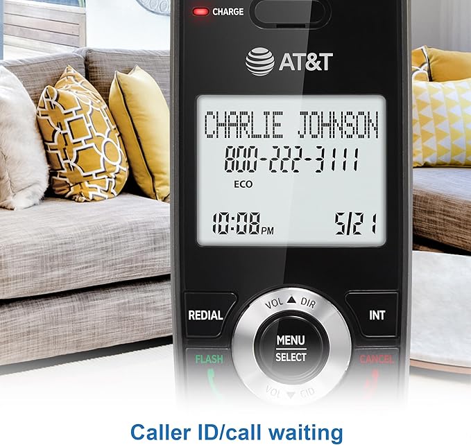 AT&T GL2101 DECT 6.0 Cordless Home Phone with Call Block, Caller ID, Full-Duplex Handset Speakerphone, 2" White Backlit Display, Lighted Keypad (Graphite & Black)
