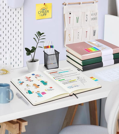 Graph Paper Notebook Journal, 360 Numbered Pages Grid Notebooks, Thick 100gsm Graphing Paper Notebook Journals for Women Men, B5 Large Hardcover Leather Graph Notebook 7.6'' X 10'' Black