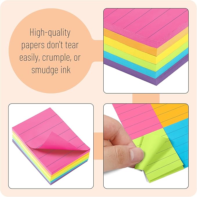 Mr. Pen- Lined Sticky Notes 1.5x2, 6 Pads, 60 Sheets/Pad, Vibrant Colors, Sticky Notes with Lines, Sticky Note Pads, Sticky Pads, Sticky Notes Lined, Colorful Sticky Notes, Mr Pen Sticky Notes