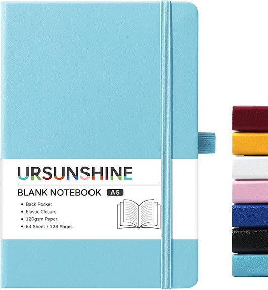 Blank Journal/Notebook - Classic Notebook/Journal with Ribbon Divider, Hardcover with Thick Paper, 5.3'' x 8.26'', Banded + Pen Holder +Inner Pocket - Light Blue