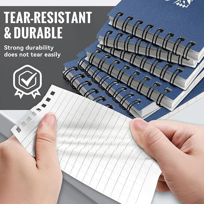 POPYOLA 6 Pack Waterproof Pocket Notebook, 3x5 Pocket Notepad, All Weather Mini Spiral Notepad, Write in the Rain Police Notepad with 100 Squared Pages for Outdoor Home Office School, Blue