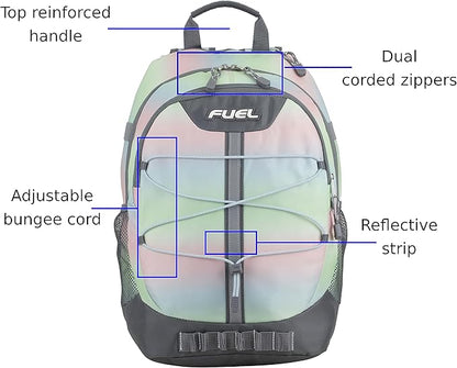 FUEL Hiking Backpack for Women Men Terra Sport, Travel, College, Gym, Work with Laptop Sleeve, Bungee, 18 Inches, Pastel Ombre