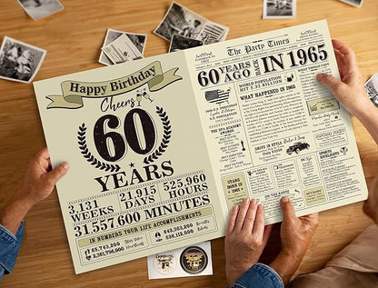 Funny 60th Birthday Gifts for Women Men, Jumbo 60th Birthday Card for Men, Happy 60th Birthday Card for Mom Dad Grandma, Gifts for 60 Year Old Woman, Vintage Back in 1965, 60th Birthday Decorations