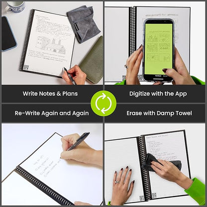 Rocketbook Core Reusable Spiral Notebook, Executive Size 6x8.8, Orange - Lined Pages, App-Connected, Erasable, Durable Cover, Ideal for School, Work, and Creative Projects