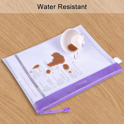 Zipper Pouch, Wisdompro 4 Packs Durable Letter Size Waterproof Mesh File Bag, Document Organizer - Purple