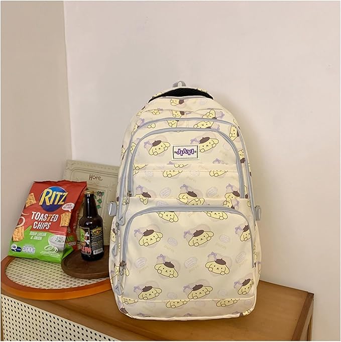 Roffatide Anime Pompom Purin All Over Print Large Capacity Casual Backpack Laptop Backpack Travel Hiking Rucksack Bike Backpack Yellow