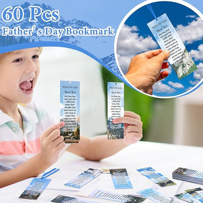 60 Pcs Man of God Bookmark Father's Day Bookmarks Isaiah 40: 31 VBS Exchange Gifts for Kids Adult Church School Classroom Prizes Party Favors