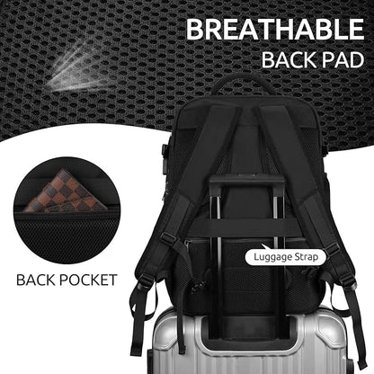 Travel Backpack for Women, Carry On Backpack for Airplanes Flight Approved, Waterproof Large Weekender Overnight Bag Fit 17 Inch Laptop, Black