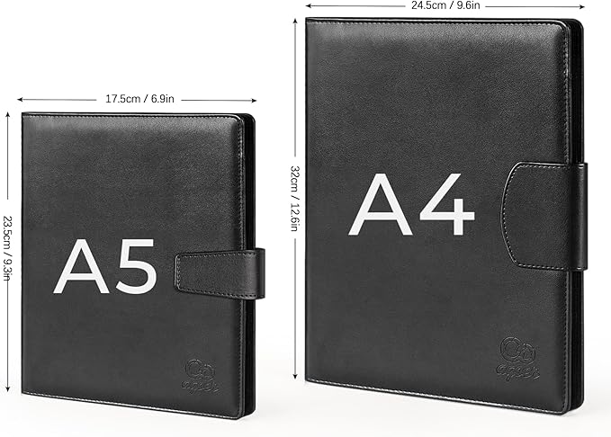 A5 Leather Portfolio Binder, Interview Legal Document Organizer with Magnetic Closure Cover with A5 Sized Papers,Sticky Tabs,Pen,Mini Document Organizer Folder for Men Women,Black
