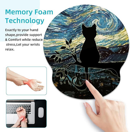 Ergonomic Mouse Pad with Wrist Support,Aesthetic Black Cat Mouse Pad with Wrist Rest,Relieve Wrist Pain Mousepad Non-Slip Rubber Base,Cute Mouse Pads for Desk,Computers,Laptop,Office,Accessories