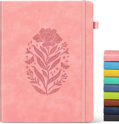 Lined Journal Notebook for Women, Hardcover Leather Journaling Notebooks, Pink B5 200 Pages Large Journals for Writing, College Ruled Notebook for Work School, Note Taking, Business Diary 7.6'' X 10''