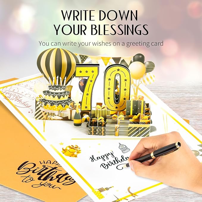 70th Birthday Card for Women Men, Jumbo 3D Pop Up 70th Bday Card for Mom Dad, Happy 70 Year Old Women Men Funny Birthday Gifts, Review of 1955, Black Gold