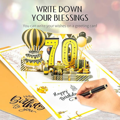 70th Birthday Card for Women Men, Jumbo 3D Pop Up 70th Bday Card for Mom Dad, Happy 70 Year Old Women Men Funny Birthday Gifts, Review of 1955, Black Gold
