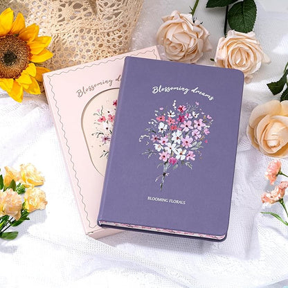 Lined Journal Notebook for Women 320 Pages Thick Floral Diary A5 Aesthetic Hardcover Journaling Notebooks for Writing with Gift Box, 5.7 x 8.3 In, Purple