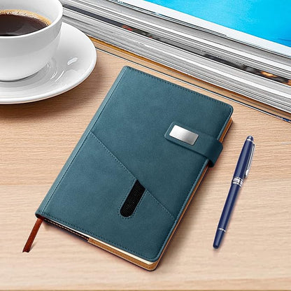 A5 Lined Leather Journal with Pen, 240 Pages Refillable Hardcover Notebook with Pocket and Magnetic Buckle, 80gsm Thick Daily Diary for Men and Women, Great Gift for Business School Travel Personal -