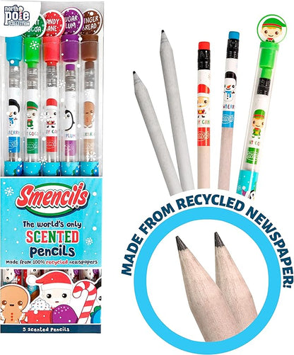 Holiday Smencils - HB #2 Patented Gourmet Scented Fun Pencils, 5 Count - Stocking Stuffer, Gifts for Kids, School Supplies, Party Favors, Classroom Rewards