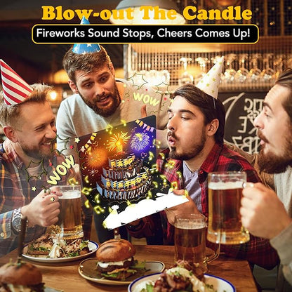 3D Pop-Up Birthday Card with LED Lights & Blowable Candle – Interactive Music Greeting Card for Women, Men, Kids Black