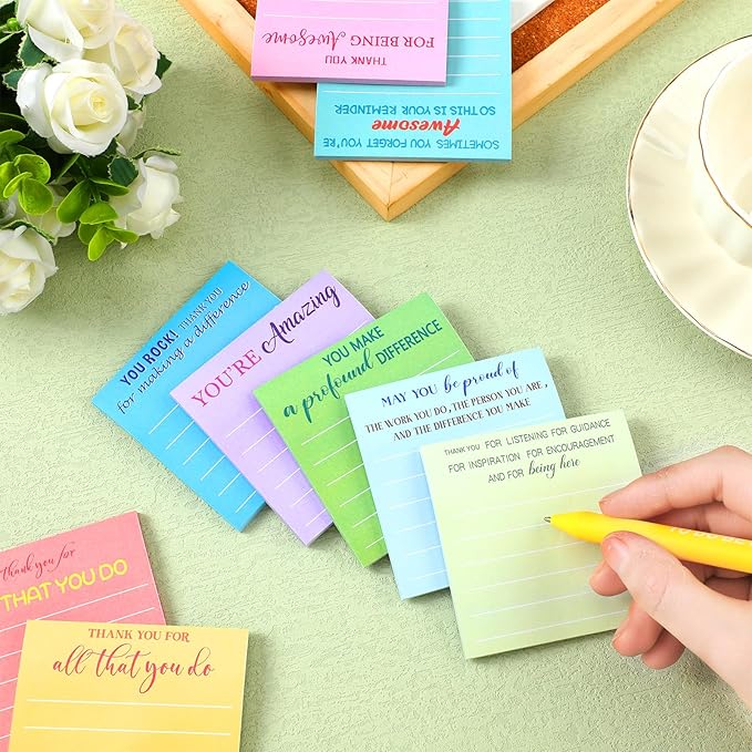Yinder 24 Pcs Employee Appreciation Sticky Notes Thank You Gifts Bulk Note Pads with Sayings Teacher Gift Mini Pocket Inspirational Notepads for Coworker Office Supply 3 x 3''(Pastel,Thanks)