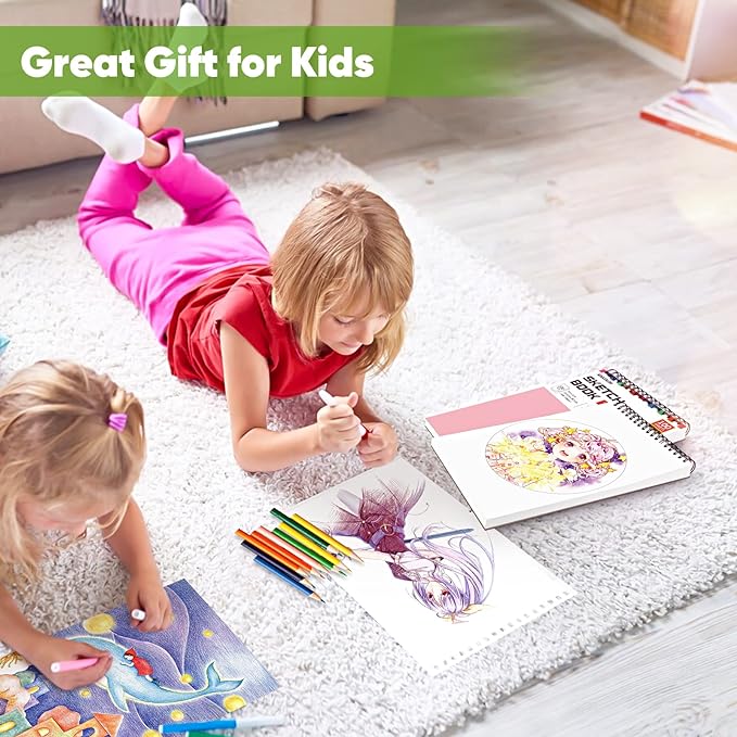 Soucolor Cute Sketchbook 9" x 12" for Women, 1-Pack 100 Sheets Spiral Notebook Drawing Pad for Girls, Pastel Girls' School Art Supplies for Beginner Artists, Arts and Crafts Gifts Set for Kids Adults