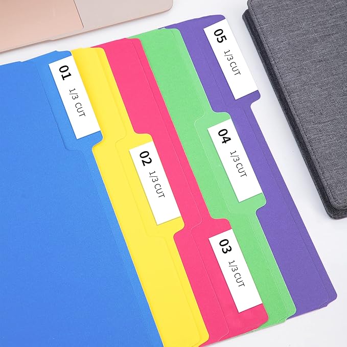 Amazon Basics File Folders, Letter Size, Heavyweight 1/3-Cut Tab Assorted Colors, 50-Pack