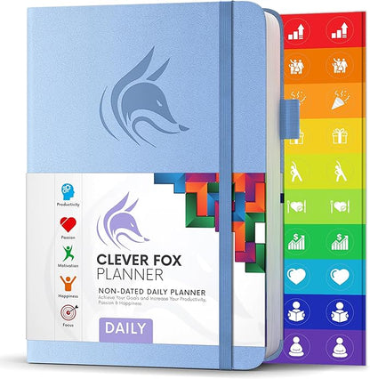 Clever Fox Daily Planner – Undated Planning Notebook with Hourly Schedule & to-Do List – Personal Day Task & Work Organizer, 6 Months (Periwinkle)